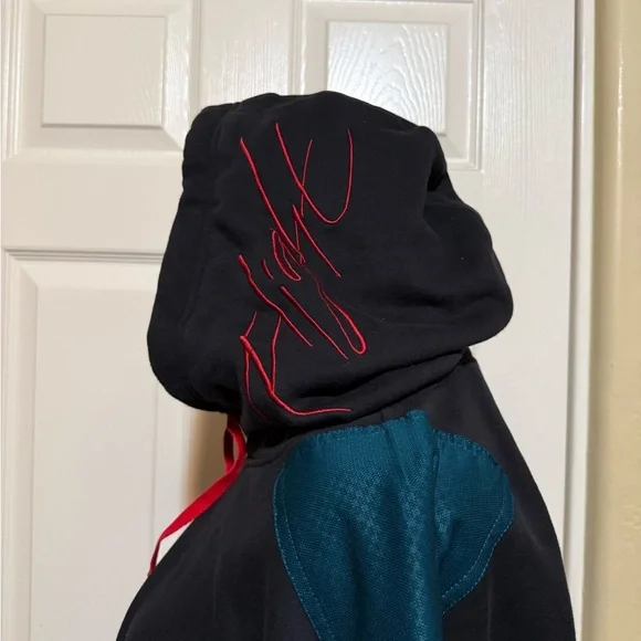 Jordan Flight Men's Big and Tall Black and Teal Hoodie - Picture 5 of 7